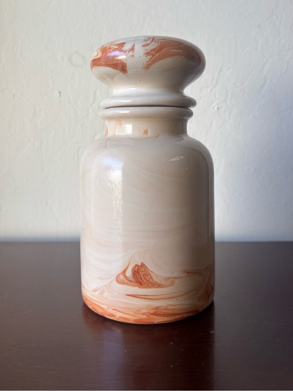 Handcrafted Alabama Clay Terracotta White and Orange Onyx Apothecary Jar